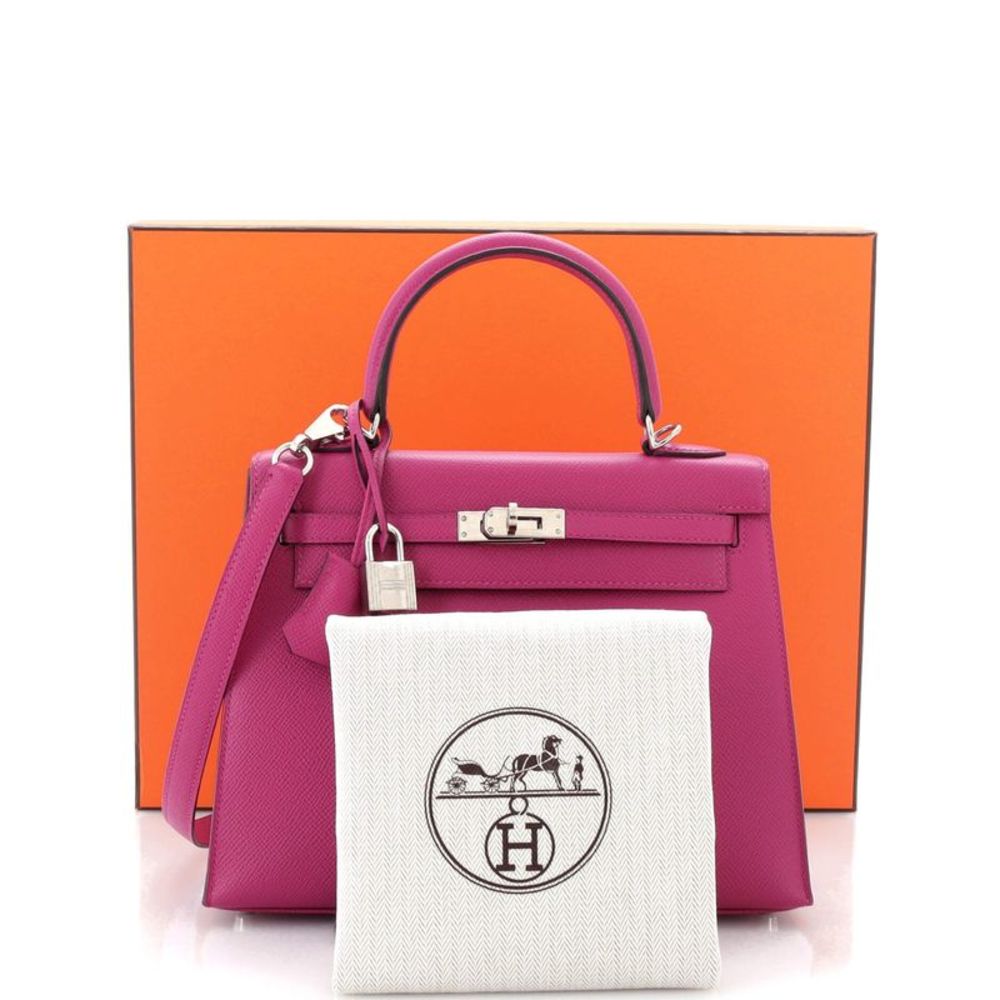 Hermes Kelly Handbag Rose Pourpre Epsom with Palladium Hardware 25 Pink - Picture 2 of 8